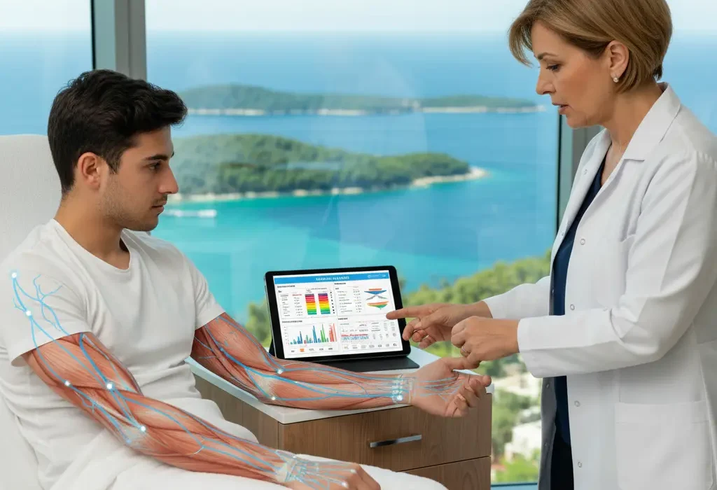 Meridyen terapisi ve akupunktur farkını gösteren anatomik karşılaştırma.